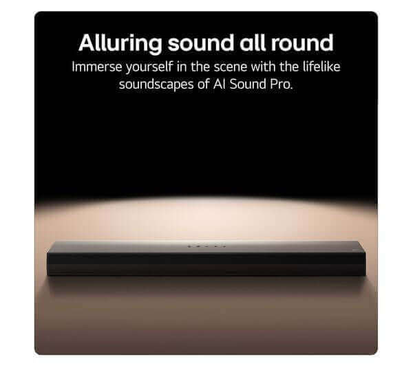 LG US60TR 5.1 wireless soundbar with AI Sound Pro technology in a sleek black design.