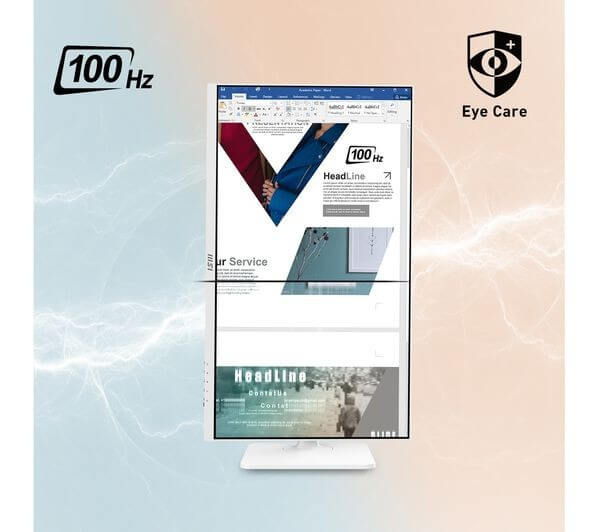 MSI MODERN MD272QXPW 27" IPS MONITOR QUAD HD 1440P 100HZ 1MS HDMI DISPLAYPORT showcasing 100Hz refresh rate and eye care features.