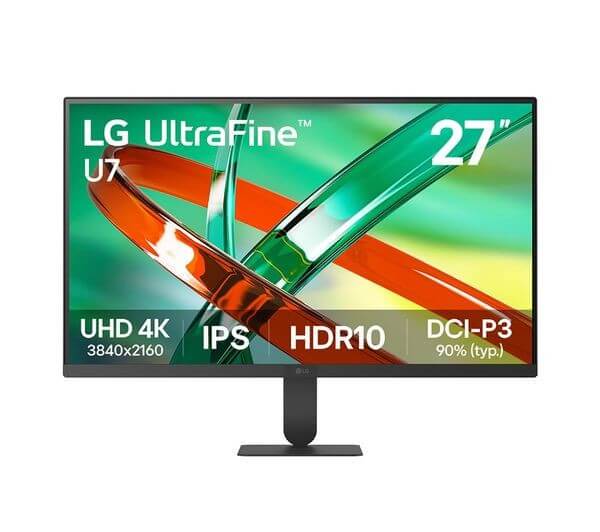 LG ULTRAFINE 27U711B-B 27" monitor showcasing UHD 4K, IPS display, HDR10, 3840x2160 resolution.