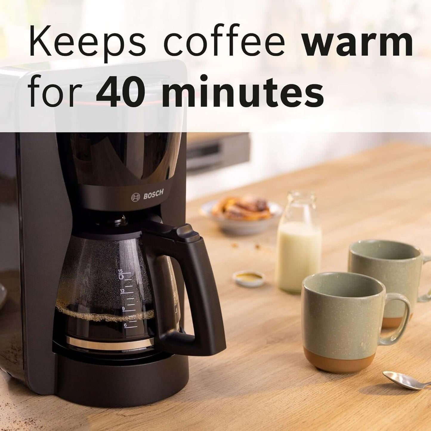 BOSCH MyMoment TKA2M113GB FILTER GROUND COFFEE MACHINE 10 CUP CAPACITY BLACK keeps coffee warm for 40 minutes
