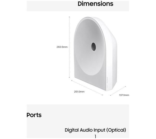 SAMSUNG HW-LS51H/XU MUSIC STUDIO WIRELESS SPEAKER DOLBY ATMOS MUSIC WHITE NEW dimensions and ports