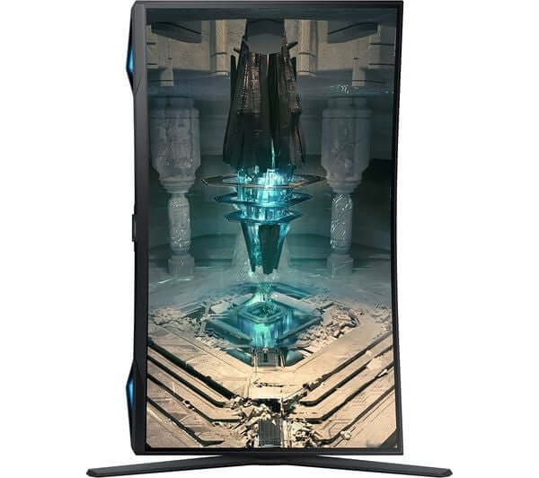 SAMSUNG ODYSSEY G65B 32" curved VA smart gaming monitor displaying vibrant graphics.