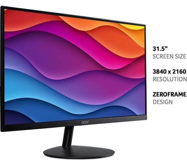 ACER SA322QK 32" LCD MONITOR 4K ULTRA HD 2160P 60HZ 4MS 1000:1 HDMI DISPLAYPORT showcasing vibrant 4K resolution and sleek design.
