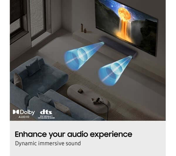 SAMSUNG HW-B400F 2.0 ALL-IN-ONE SOUNDBAR 40W BUILT-IN SUBWOOFER HDMI OPTICAL NEW enhancing audio experience with Dolby and DTS.