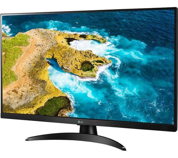 LG 27TQ615S 27" SMART FULL HD LED 1080P TV MONITOR WIFI FREESAT FREEVIEW HD HDMI with vibrant coastal image on screen.