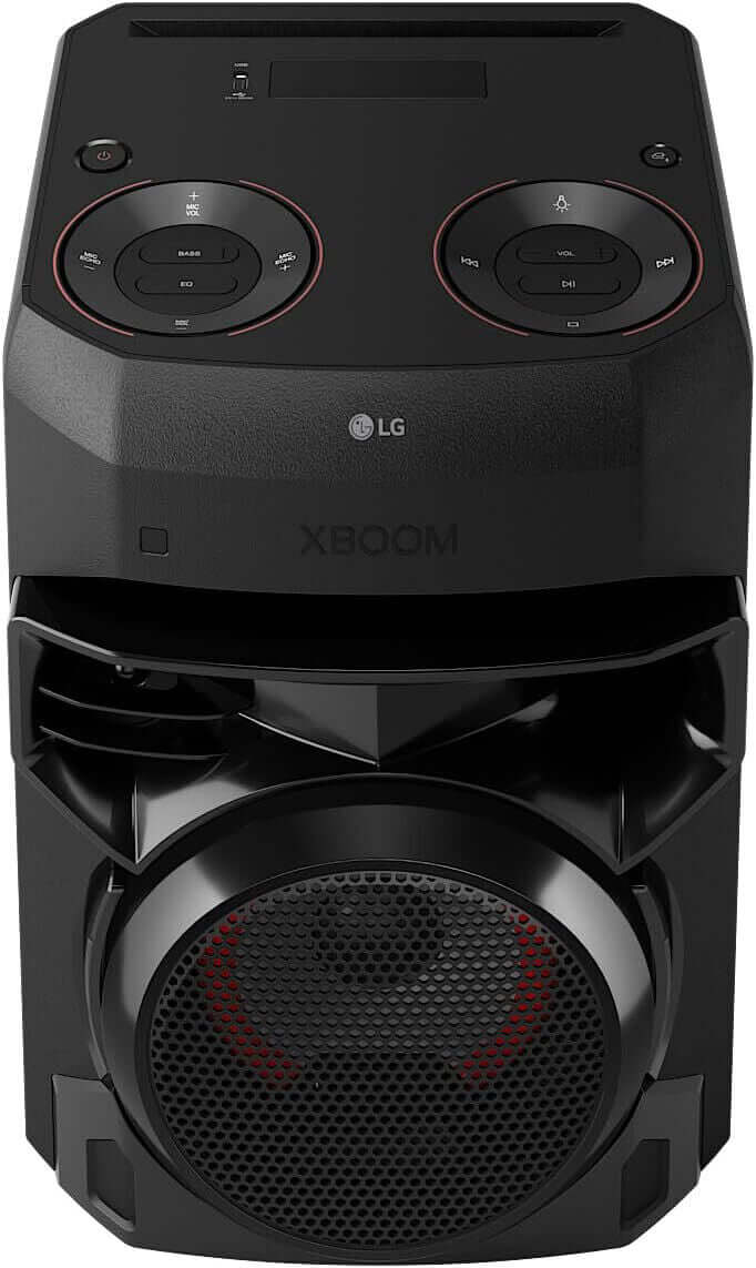 LG XBOOM RNC2 Bluetooth megasound party speaker with LED lights and controls, featuring a powerful 6.5” Bass Blast woofer.