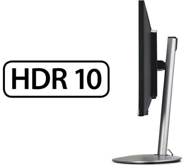 Acer monitor showing HDR 10 support, highlighting the sleek side profile design with a sturdy stand.