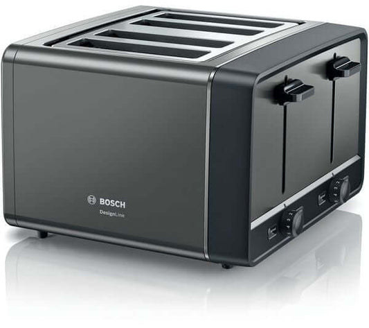 BOSCH DesignLine ERGO TAT5P445GB 4 SLICE TOASTER 980W STAINLESS STEEL ANTHRACITE with multiple slots.