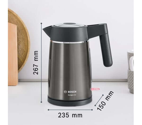 BOSCH DesignLine Ergo TWK5P475GB 3000W 1.7L JUG KETTLE BLACK & ANTHRACITE dimensions and design.
