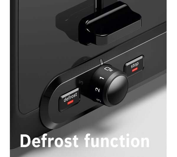 BOSCH DesignLine ERGO TAT5P445GB 4 SLICE TOASTER 980W STAINLESS STEEL ANTHRACITE defrost function controls