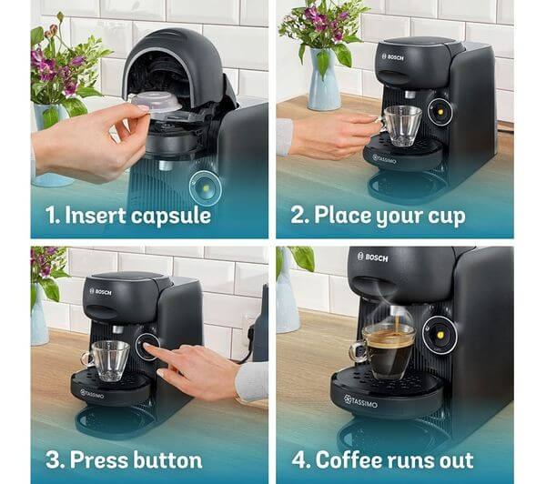 TASSIMO BY BOSCH FINESSE TAS162EGB 1400W POD COFFEE MACHINE 0.7 LITRE BLACK
