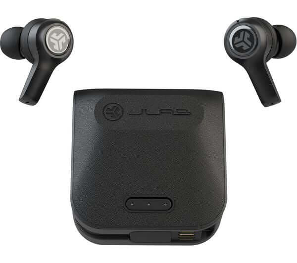 JLAB JBUDS AIR EXECUTIVE HEADPHONES TRUE WIRELESS BLUETOOTH EARPHONES IP55 BLACK with charging case.