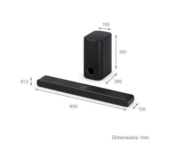 Dimensions of LG US77TY SOUNDBAR HOME CINEMA 3.1.3 WIRELESS SUBWOOFER 4K 400W DOLBY ATMOS HDMI.