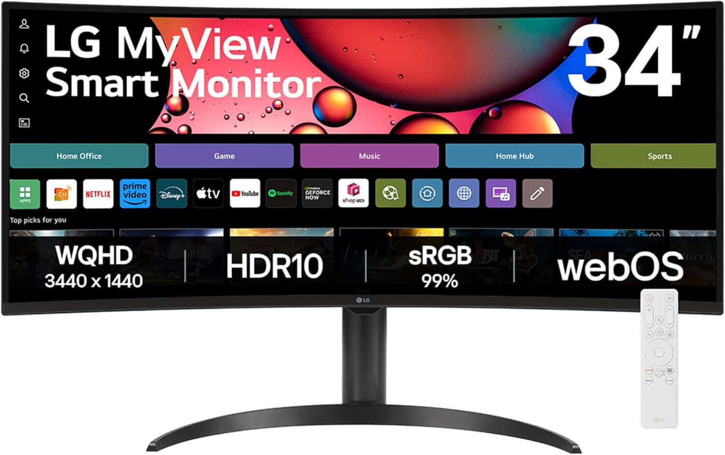 LG MYVIEW 34SR65QC 34" SMART CURVED ULTRAWIDE 1440P MONITOR WHITE 100HZ 5MS HDMI