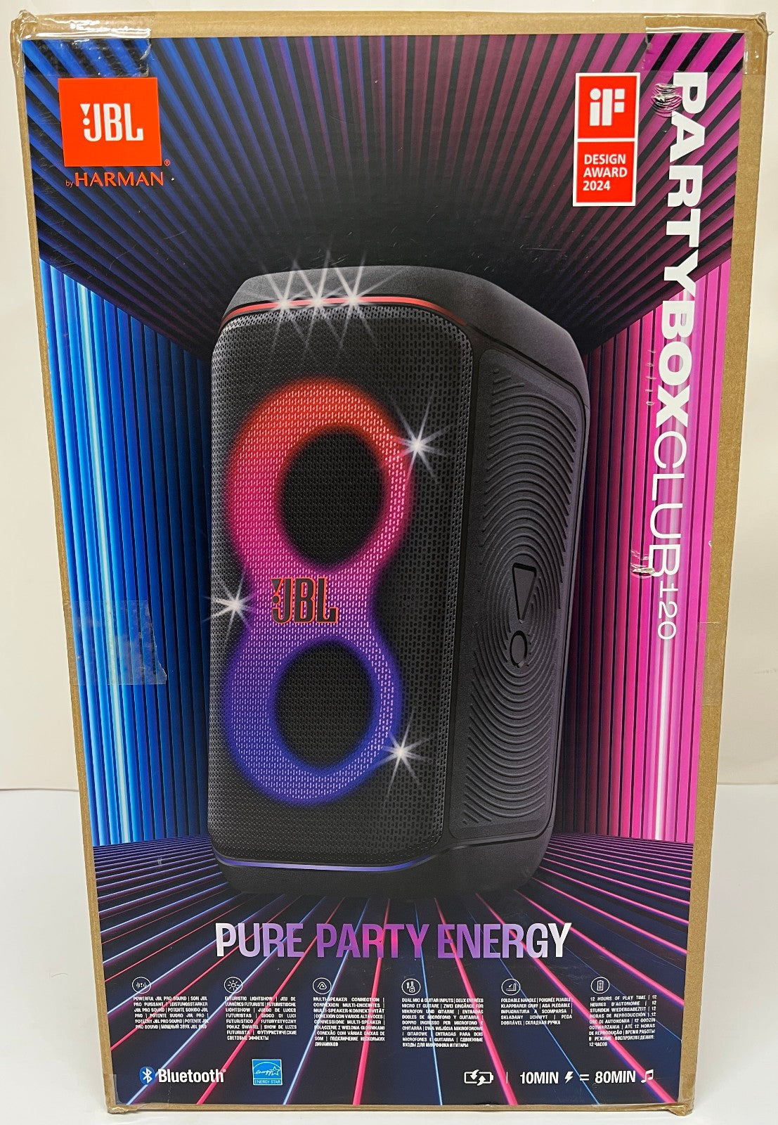 JBL PARTYBOX CLUB 120 BLUETOOTH 160W MEGASOUND PARTY SPEAKER LED LIGHTS IPX4 NEW