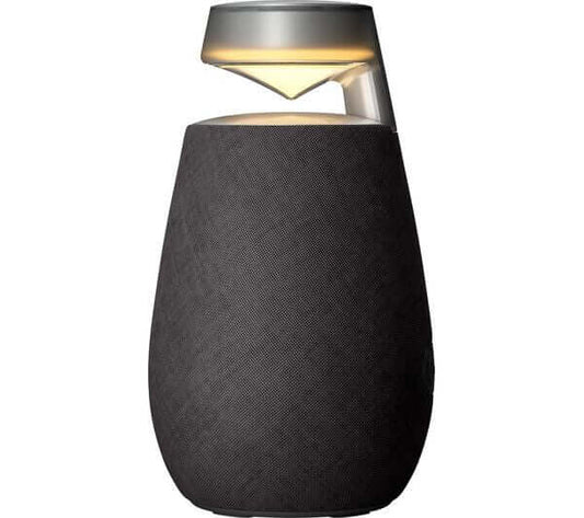 LG XBOOM 360 XO2 PORTABLE BLUETOOTH SPEAKER 40W RGB LIGHTING IP55 BLACK XO2TBK side view with customizable RGB lighting.
