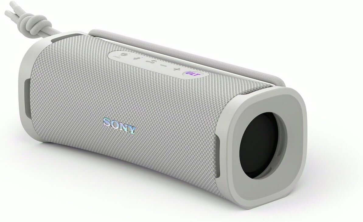 SONY ULT FIELD 1 portable wireless Bluetooth speaker in off white with waterproof design and pairing feature.