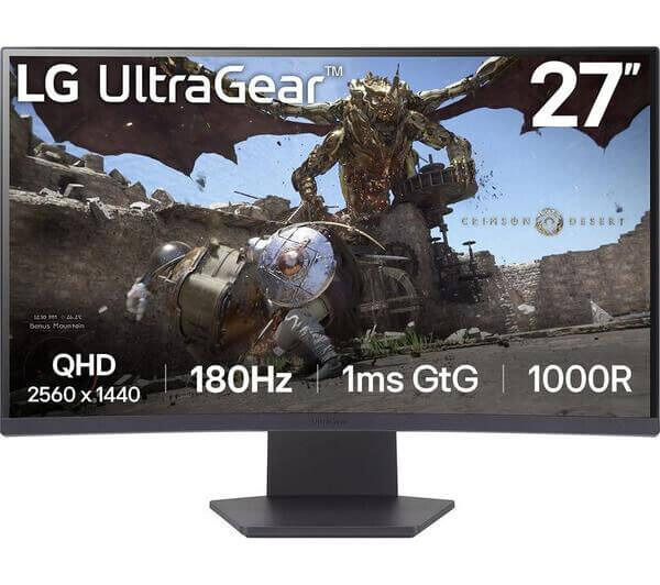 LG ULTRAGEAR 27GS60QC-B 27" QUAD HD 1440P CURVED GAMING MONITOR 180Hz 1MS HDMI