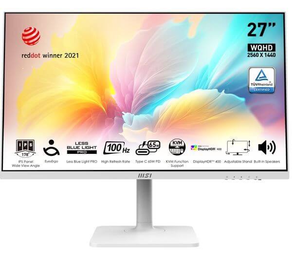 MSI MODERN MD272QXPW 27" IPS MONITOR QUAD HD 1440P 100HZ 1MS HDMI DISPLAYPORT with vibrant colors and features.