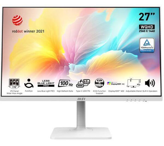 MSI MODERN MD272QXPW 27" IPS MONITOR QUAD HD 1440P 100HZ 1MS HDMI DISPLAYPORT with vibrant colors and features.