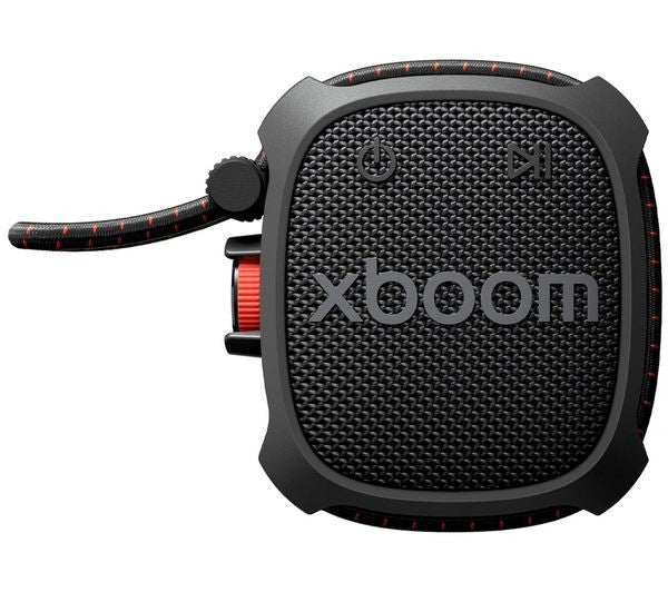 LG XBOOM ROCK PORTABLE BLUETOOTH SPEAKER WATERPROOF DUSTPROOF IP67 AUX-IN BLACK close-up view