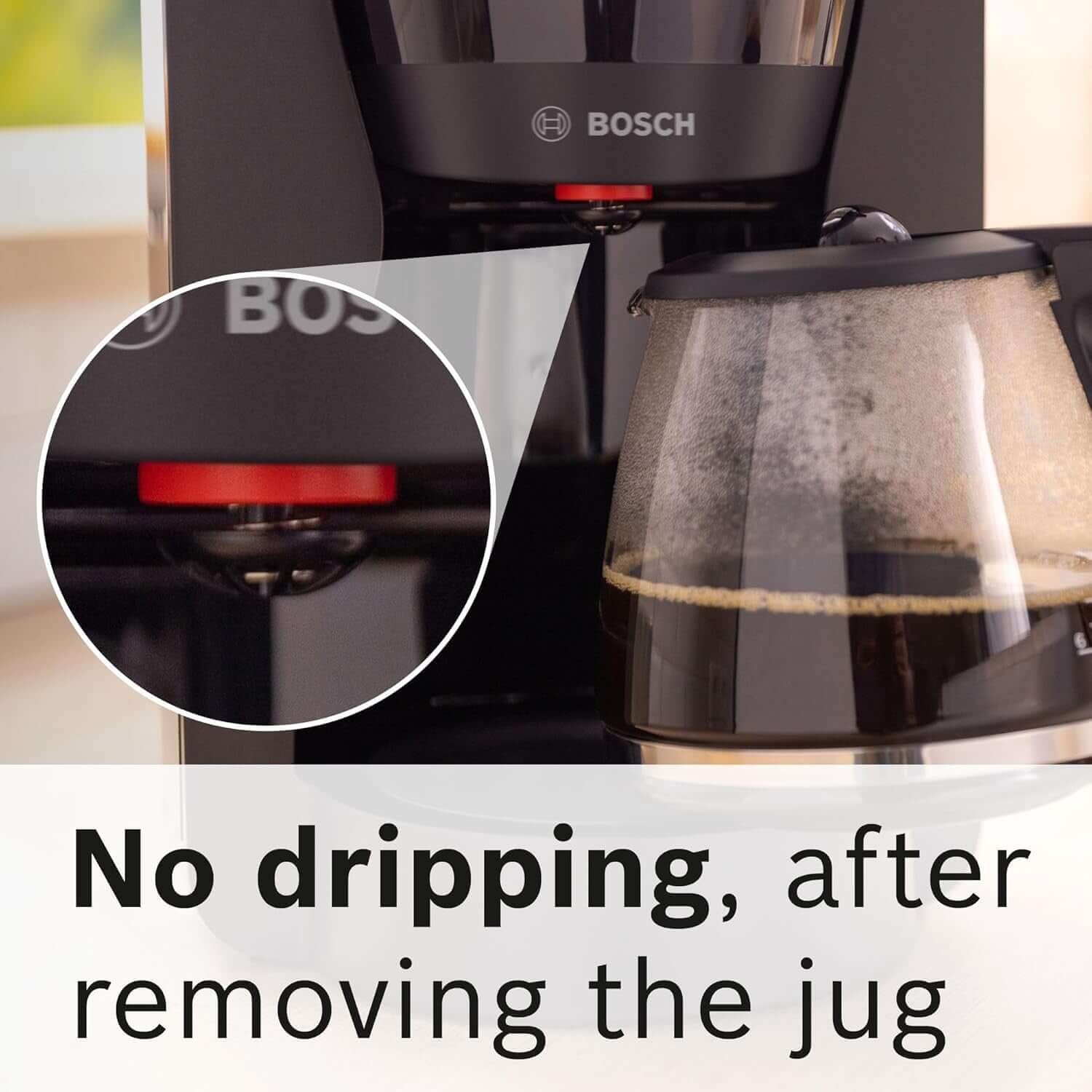 BOSCH MyMoment TKA2M113GB FILTER GROUND COFFEE MACHINE 10 CUP CAPACITY BLACK no dripping feature after removing the jug