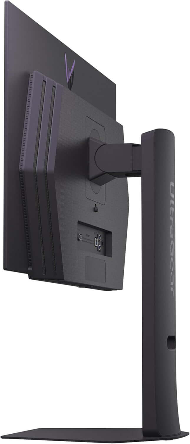 LG 27" OLED GAMING MONITOR ULTRAGEAR GX7 27GX790A-B QUAD HD 1440P back view showcasing adjustable stand and ports.