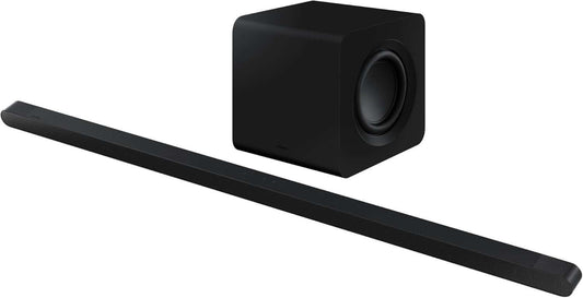 SAMSUNG HW-S800B wireless ultra-thin soundbar with subwoofer in black for immersive Dolby Atmos sound.