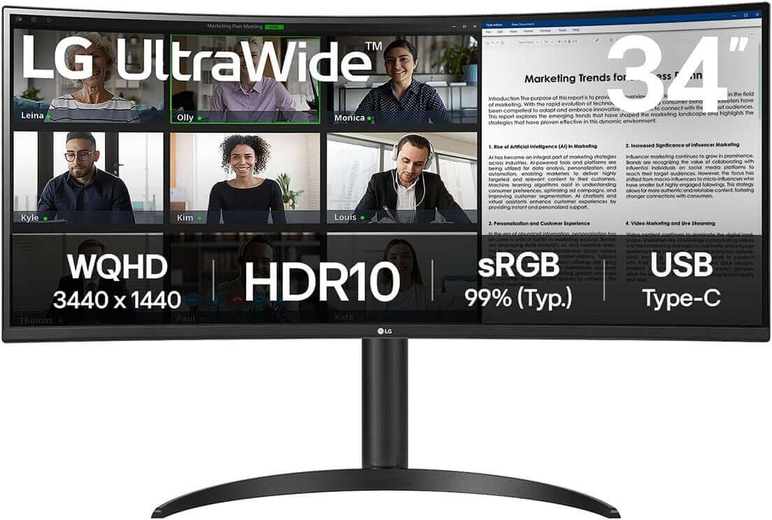 LG 34" LCD MONITOR ULTRAWIDE QUAD HD 1440P CURVED VA HDMI DISPLAYPORT 34WR55QK-B