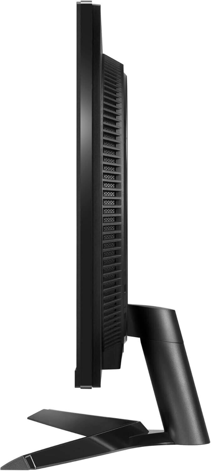 Side view of LG Ultragear 27GS60F-B gaming monitor showcasing its sleek design and ventilation features.