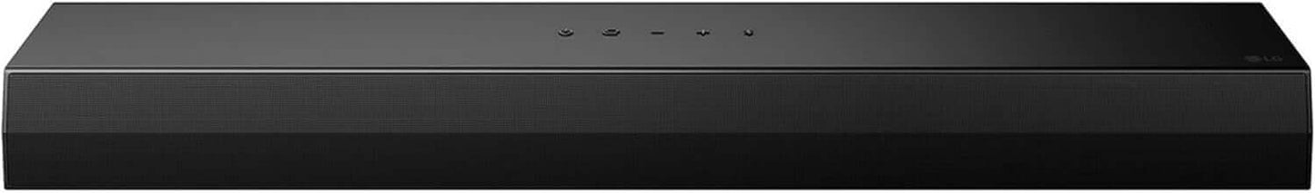 LG US20A SOUNDBAR 2.0 WIRELESS BLUETOOTH 5.3 COMPACT 50W HDMI USB PORT BLACK top view showing sleek design.