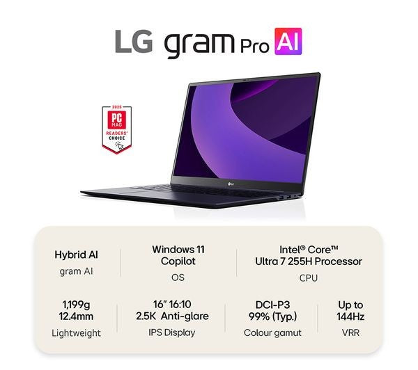 LG GRAM PRO 16 16Z90TP-G LAPTOP 16" CORE ULTRA 7 255H 1TB SSD 16GB DDR5 RAM
