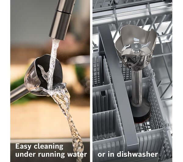 BOSCH ERGOMASTER 3 IN 1 PRESSURE CONTROLLED SPEED HAND BLENDER 1000W MSM6M623GB easy cleaning under running water or in dishwasher.