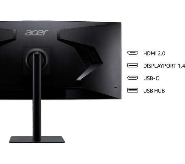 ACER CZ342CUR 34" MONITOR WIDE QUAD HD 1440P CURVED VA LCD HDMI DISPLAYPORT back view showing ports.