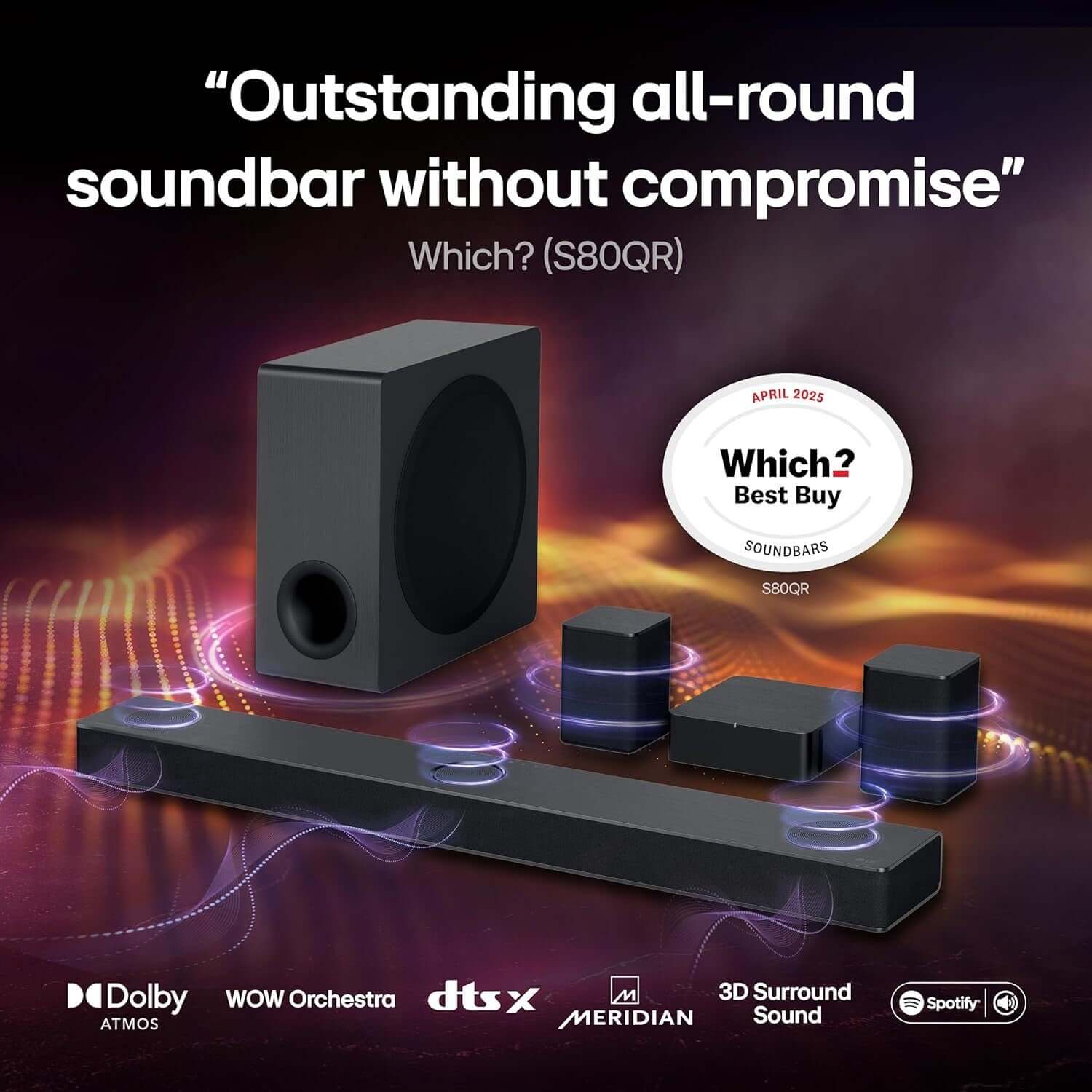 LG SOUNDBAR S80QR 5.1.3 620W WIRELESS SUBWOOFER HDMI DOLBY ATMOS MERIDIAN