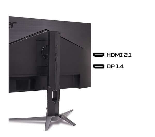 ACER PREDATOR XB323QKV4 4K ULTRA HD 2160P 32" IPS MONITOR 0.5MS HDMI DISPLAYPORT rear view showing HDMI 2.1 and DP 1.4 ports.