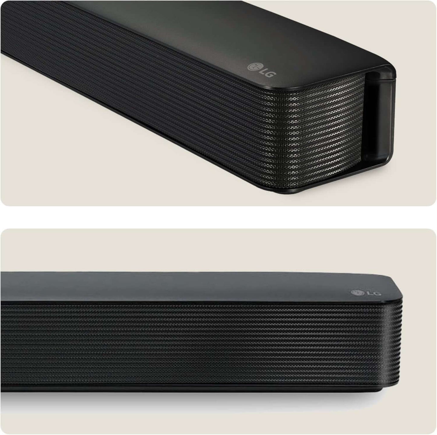 LG SQM1 SOUNDBAR WIRELESS BLUETOOTH COMPACT 40W OPTICAL PORT 3.5MM USB BLACK side and top view.
