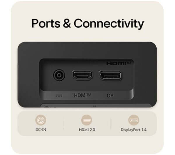 Ports and connectivity options for LG U6 34U601B-B monitor, including HDMI 2.0 and DisplayPort 1.4.