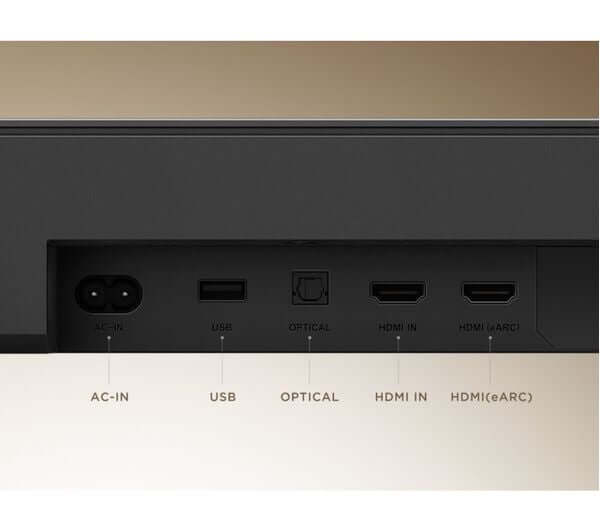 Ports and connections on the TCL Q65H 5.1 Wireless 580W Home Cinema Soundbar Subwoofer Dolby Atmos Q65HK.