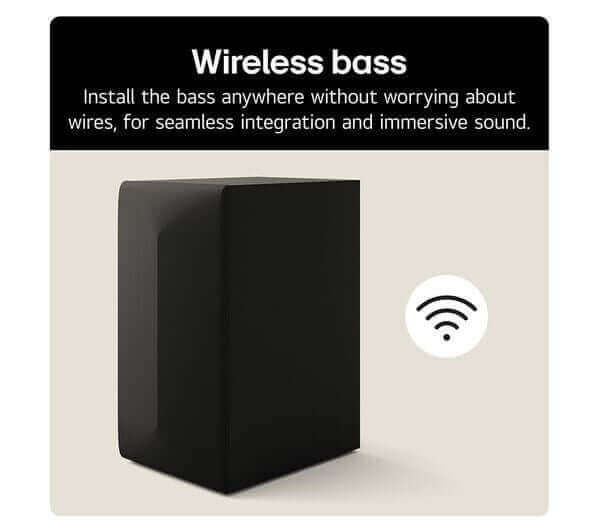 LG US60TR wireless bass subwoofer with WiFi symbol, offering seamless integration and immersive sound experience