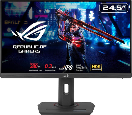 ASUS ROG Strix XG259QNS 24.5" IPS LED gaming monitor, 380Hz, 0.3ms response time, featuring AMD FreeSync Premium.