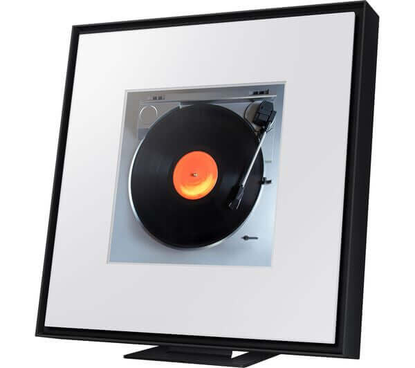 SAMSUNG MUSIC FRAME HW-LS60D WIRELESS MULTI-ROOM SPEAKER AMAZON ALEXA BLACK NEW with a record player design.