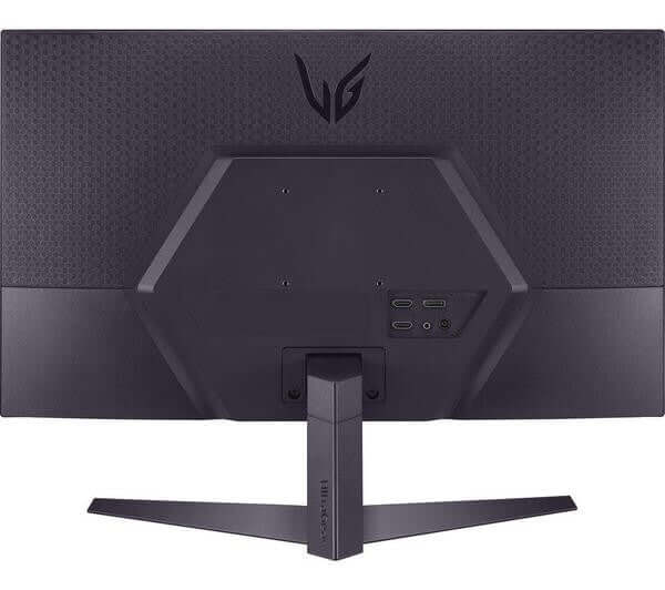 LG GAMING MONITOR ULTRAGEAR 24" LCD 1MS 180HZ HDR10 HDMI DISPLAYPORT back view with ports and stand.