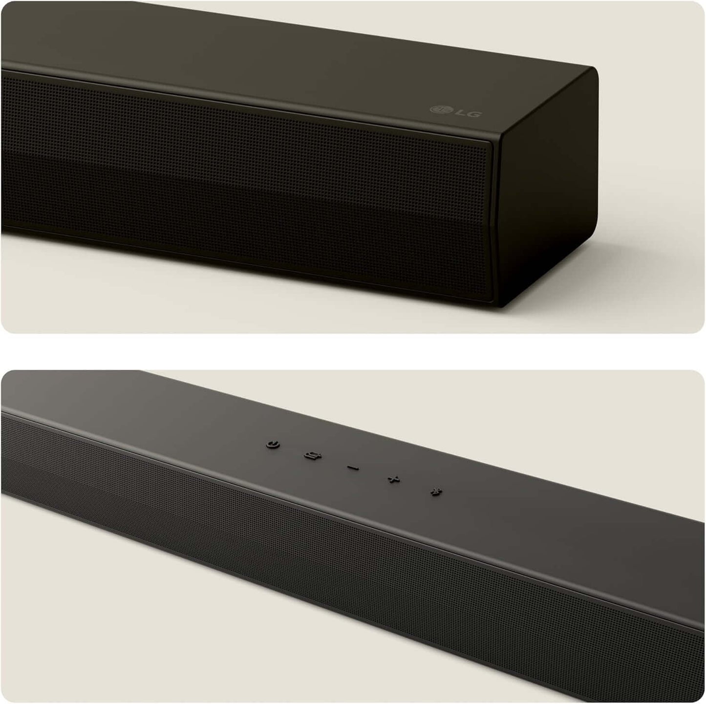 LG SOUNDBAR US40T 2.1 300W WIRELESS SUBWOOFER BLUETOOTH 5.3 HDMI side and top view images of the soundbar