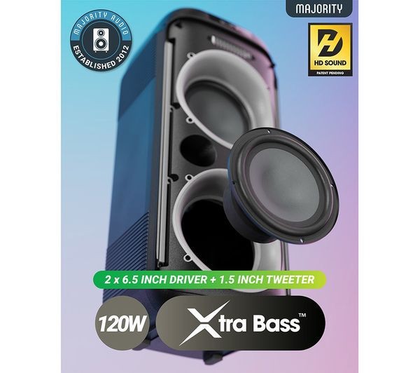 MAJORITY PULSE 2 PORTABLE BLUETOOTH MEGASOUND 120W PARTY SPEAKER LED LIGHTS NEW