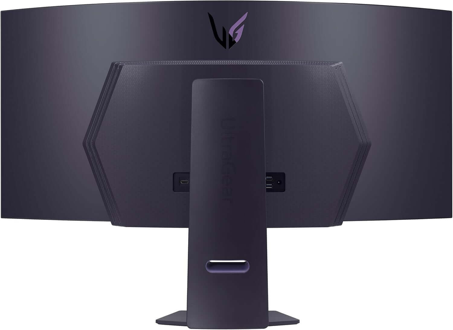 LG ULTRAGEAR 45GS95QE 45" QUAD HD 1440P OLED GAMING MONITOR back view showcasing its design and connectivity options.