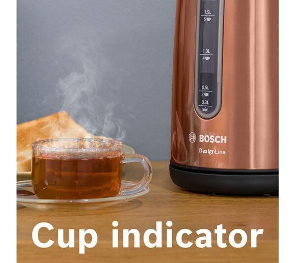 BOSCH DesignLine Plus TWK4P439GB 3000W 1.7L CORDLESS JUG ELECTRIC KETTLE COPPER with cup indicator and steaming tea