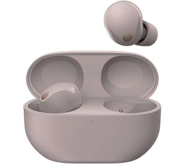 SONY WF-1000XM5 TRUE WIRELESS BLUETOOTH NOISE-CANCELLING EARBUDS IPX4 SMOKY PINK in charging case.