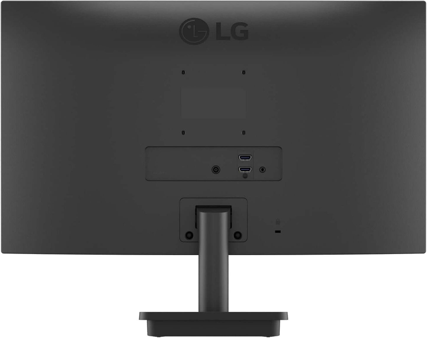 Back view of LG 24MS550 24" IPS LED MONITOR 1080P 250 cd/m² 1000:1 5MS 100Hz showcasing ports and design.