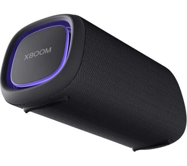 LG XBOOM GO XG7 40W PORTABLE BLUETOOTH SPEAKER WATERPROOF IP67 USB XG7QBK BLACK side view with customizable lighting